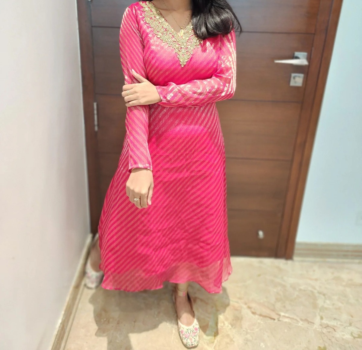 Anbarasi: Lehariya Georgette A-Line Kurti with Heavy Handwork – Designer Ethnic Wear