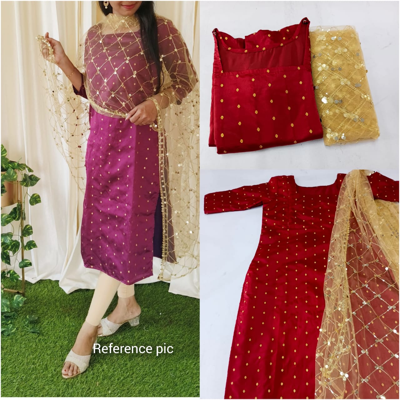 Anbarasi: Maroon & Wine Butta Silk Maternity Feeding Festive Wear with Netted Sequin Dupatta | Sizes M - XXL