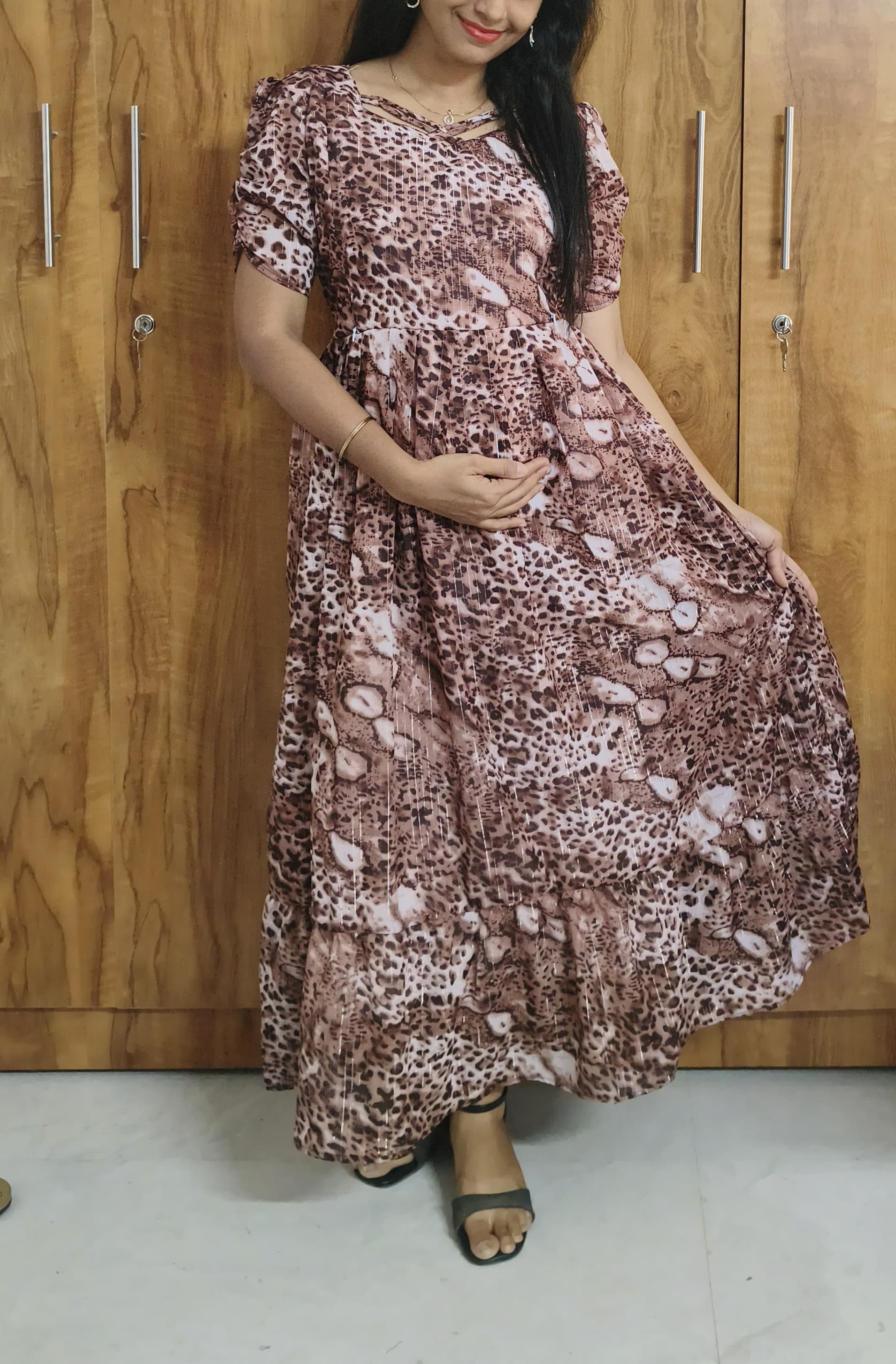 Georgette 2-Tier Maxi Feeding Dress with Invisible Zip & Floral Design