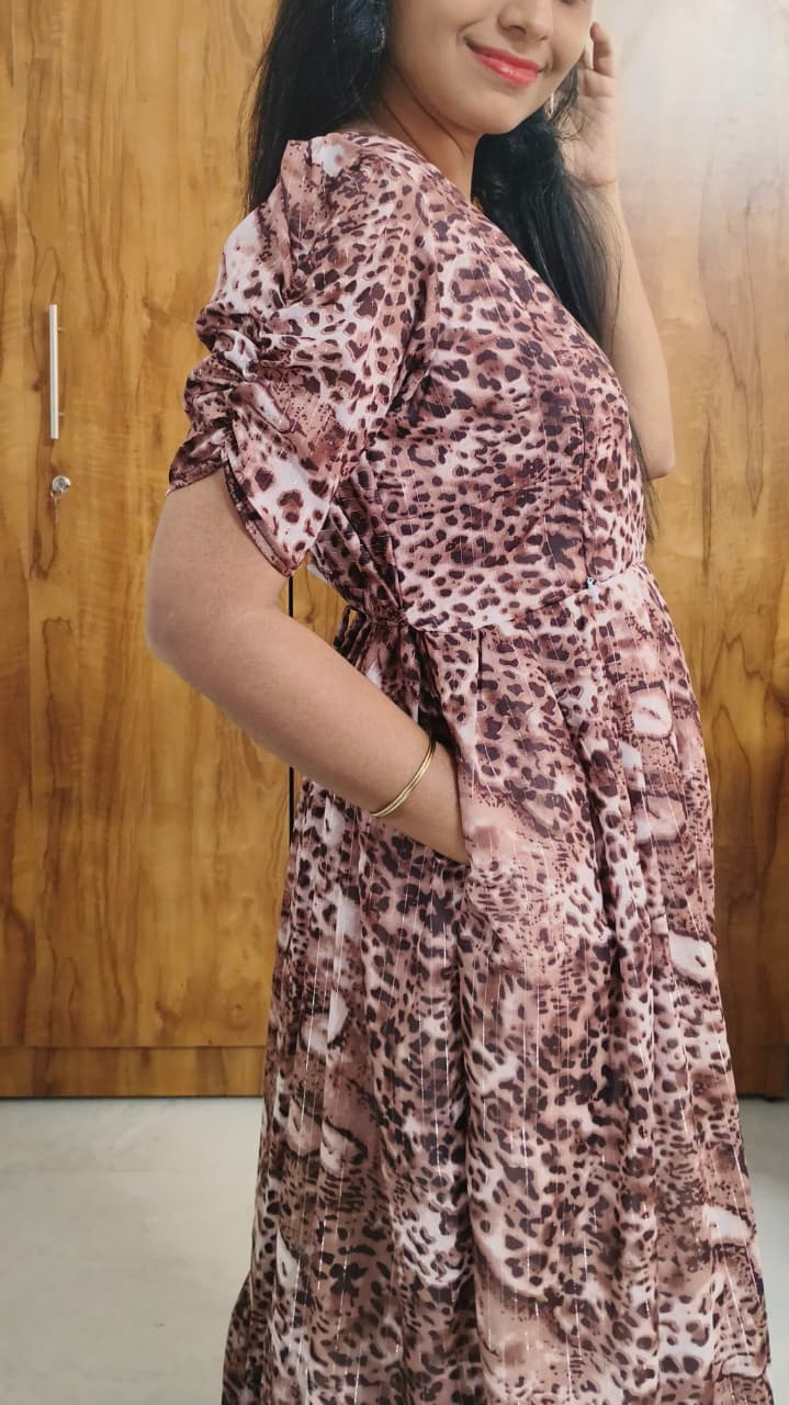 Anbarasi: Georgette 2-Tier Maxi Feeding Dress with Invisible Zip & Floral Design