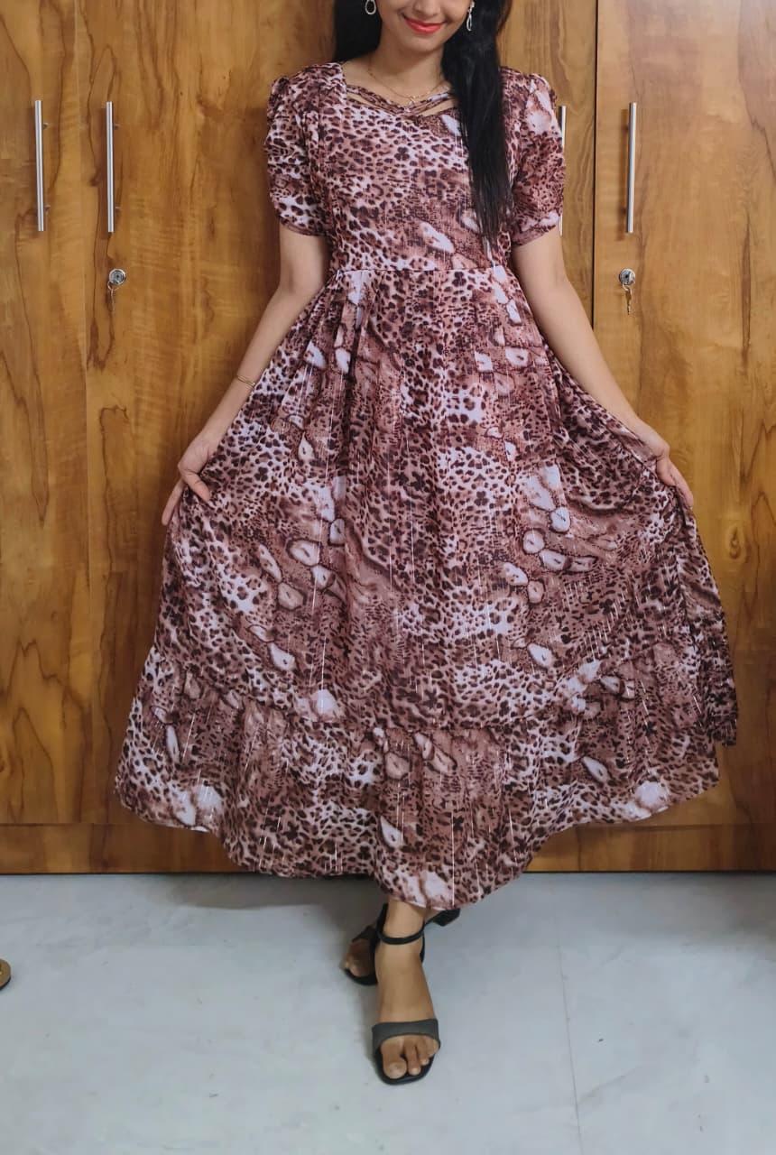 Anbarasi: Georgette 2-Tier Maxi Feeding Dress with Invisible Zip & Floral Design