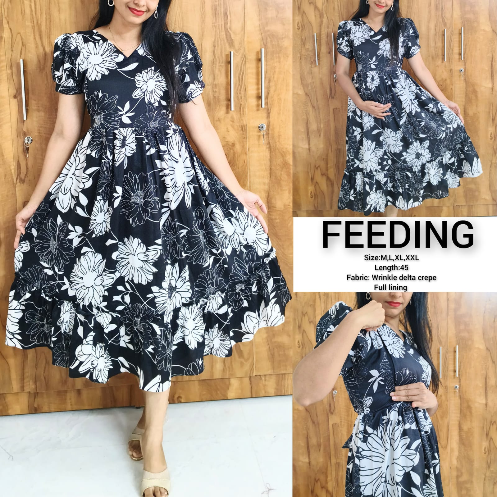 Anbarasi: Flared Crushed Delta Feeding Gown with Crepe Lining – M to XXL