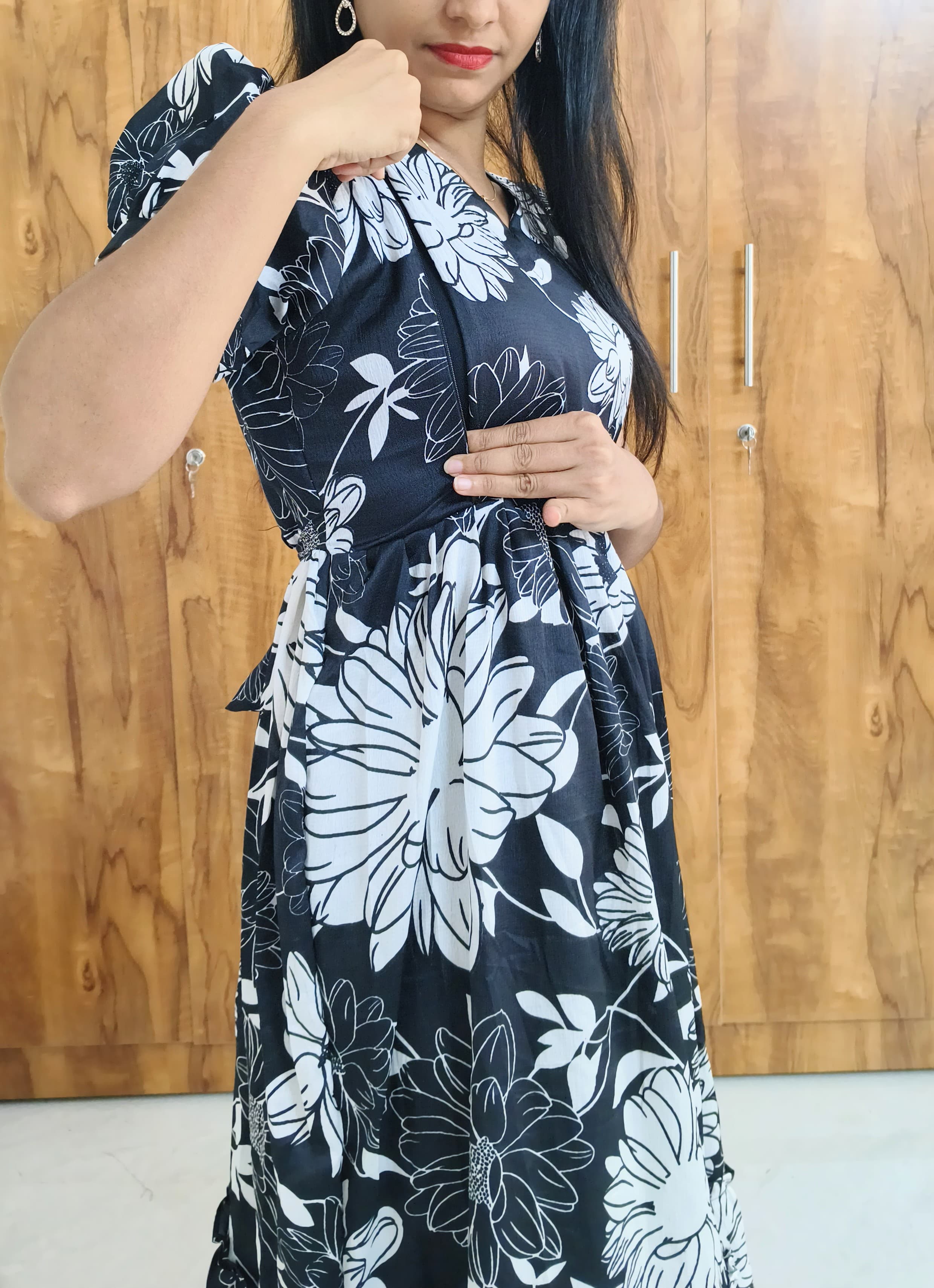 Anbarasi: Flared Crushed Delta Feeding Gown with Crepe Lining – M to XXL