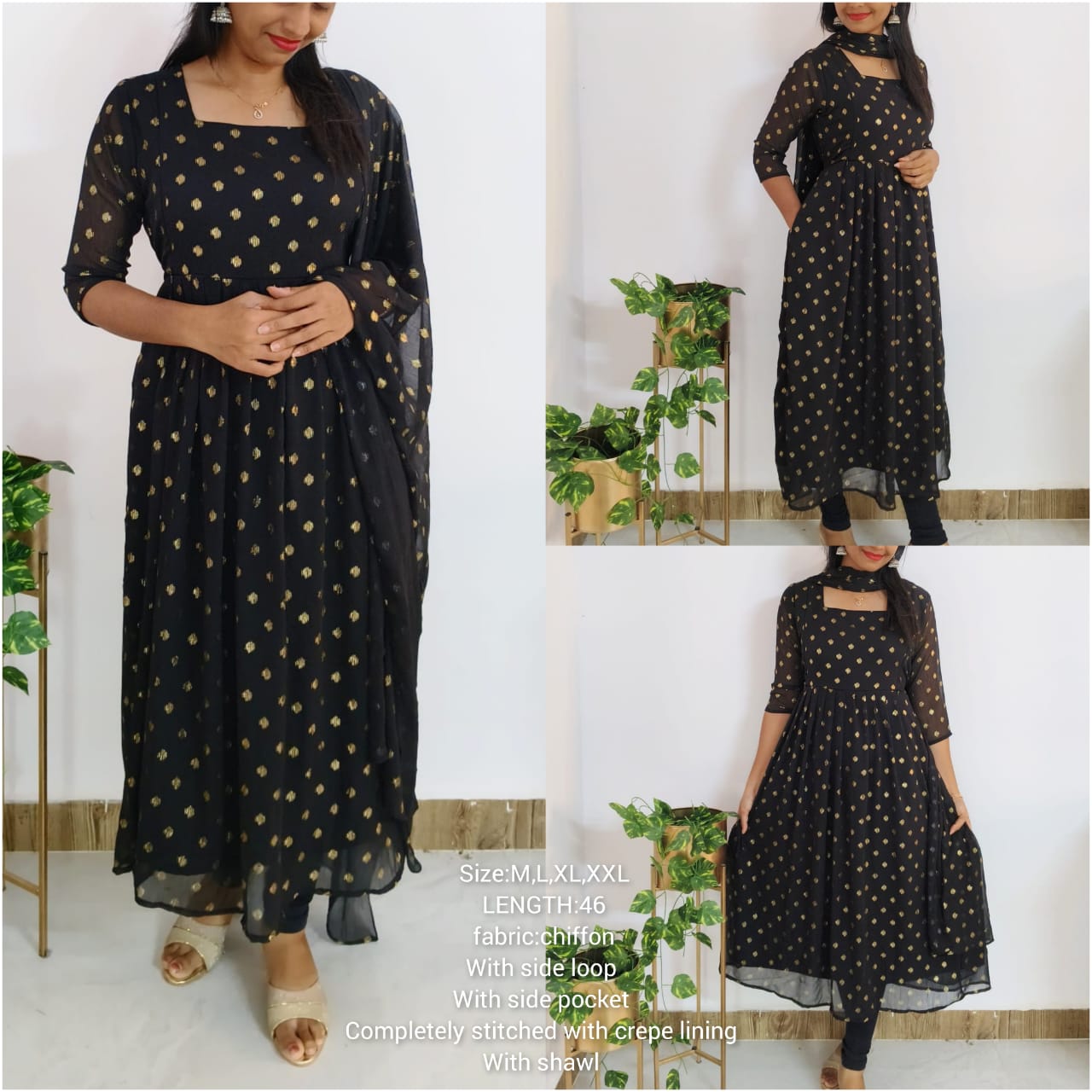 Anbarasi: Maternity-Friendly Black Top Dupatta Set | Feeding & Non-Feeding | 46-inch Length | 2 Side Zips & Pocket | Fully Stitched with Lining |Tummy Fit Loop | Sizes S to XXL