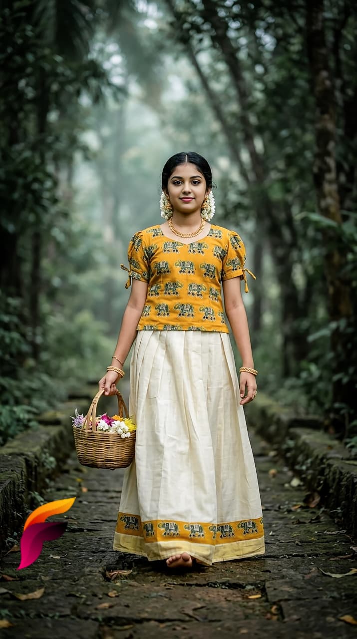 Anbarasi: Kids Onam Collection Tissue Skirt & Cotton Top with Lining
