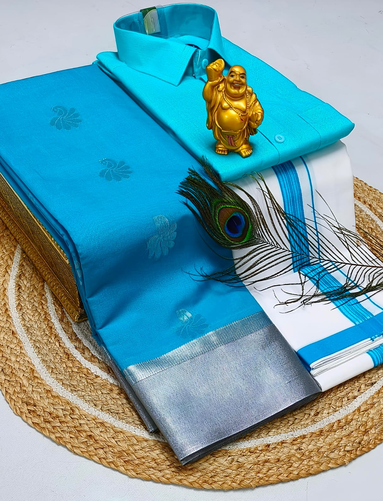 Ellampillai soft silver silk cotton sarees & Cotton dotis,shirts as combo