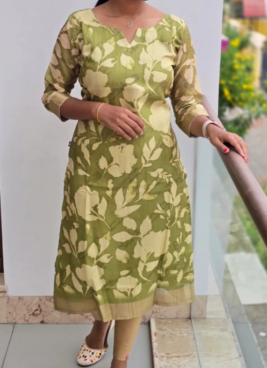 Anbarasi: Silk Cotton Straight Cut Kurti with Full Lining and 3/4 Sleeves - 41 Inch Height, Available in S to XXL