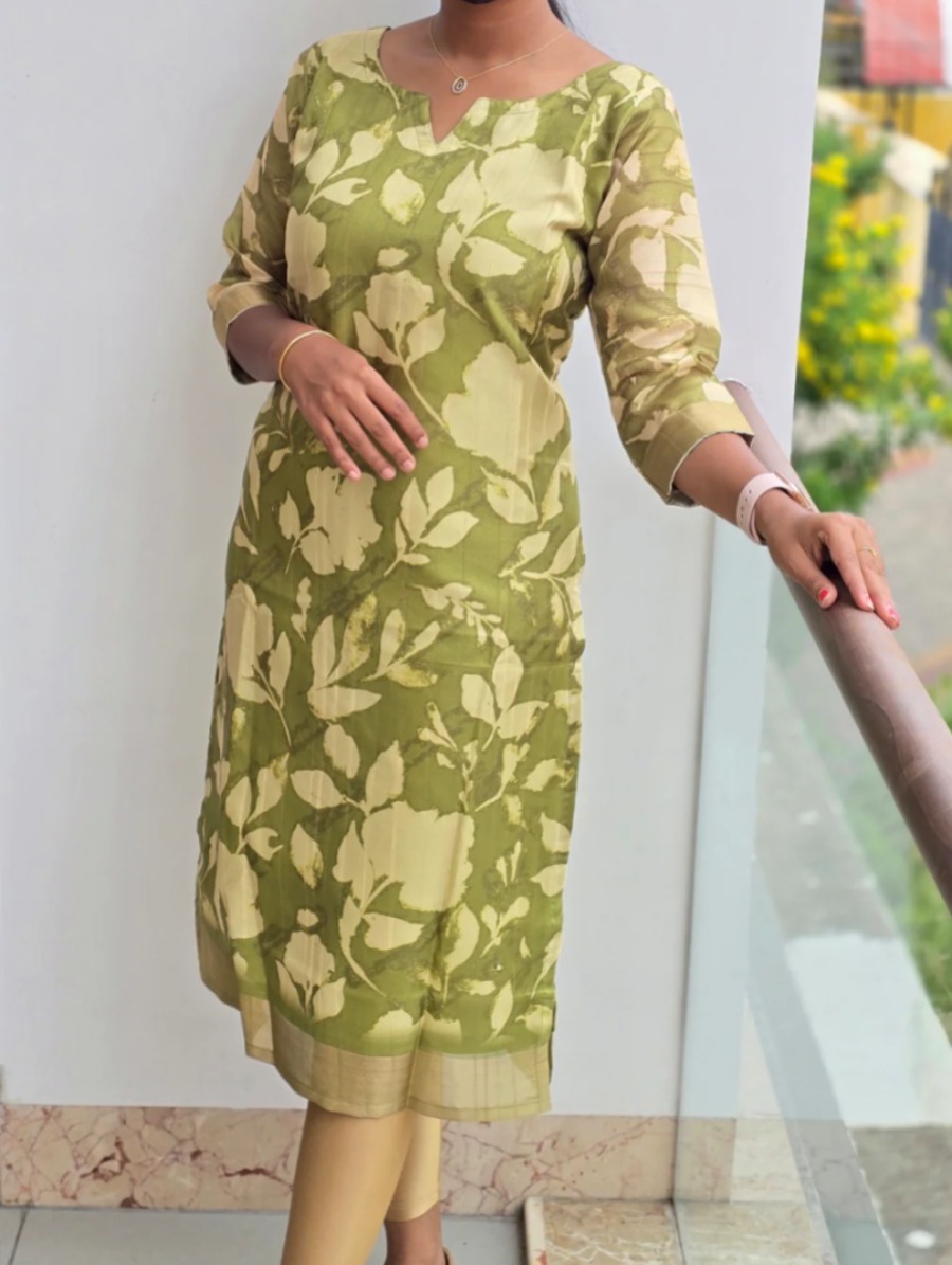 Anbarasi: Silk Cotton Straight Cut Kurti with Full Lining and 3/4 Sleeves - 41 Inch Height, Available in S to XXL