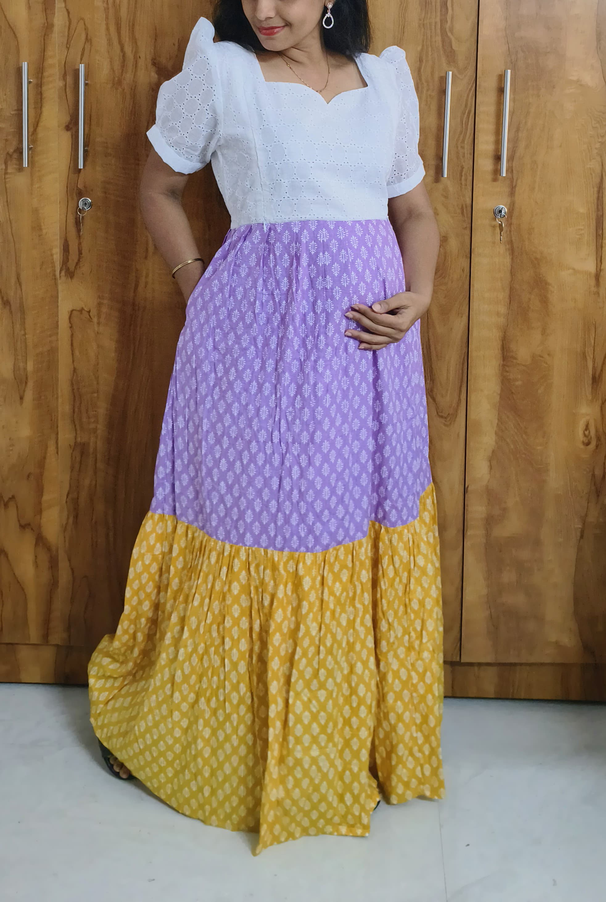 Anbarasi: Hakoba & Cotton 2-Tier Feeding Dress with Invisible Zips & Pocket