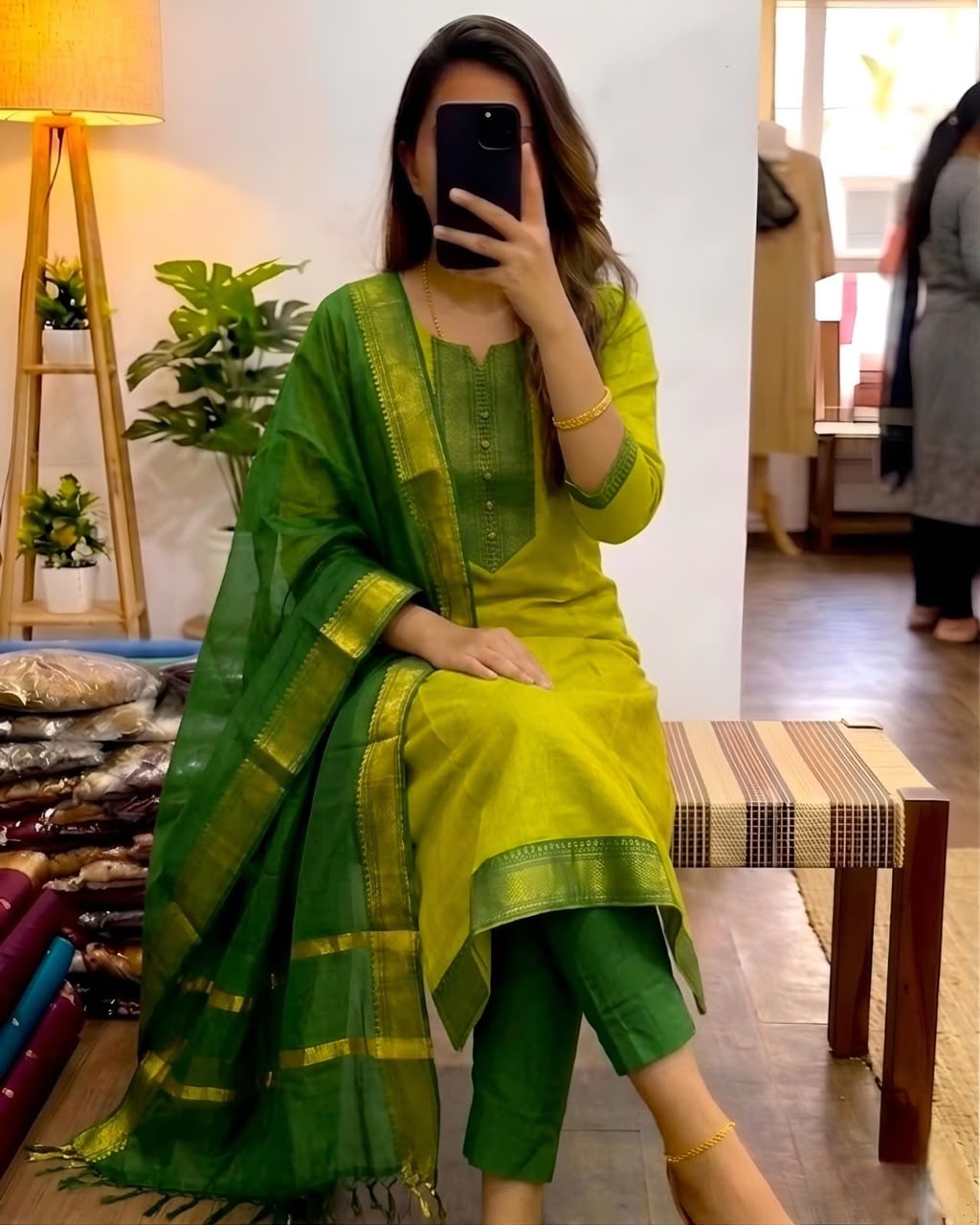 Kanchi cotton with zari work 3 pcs set