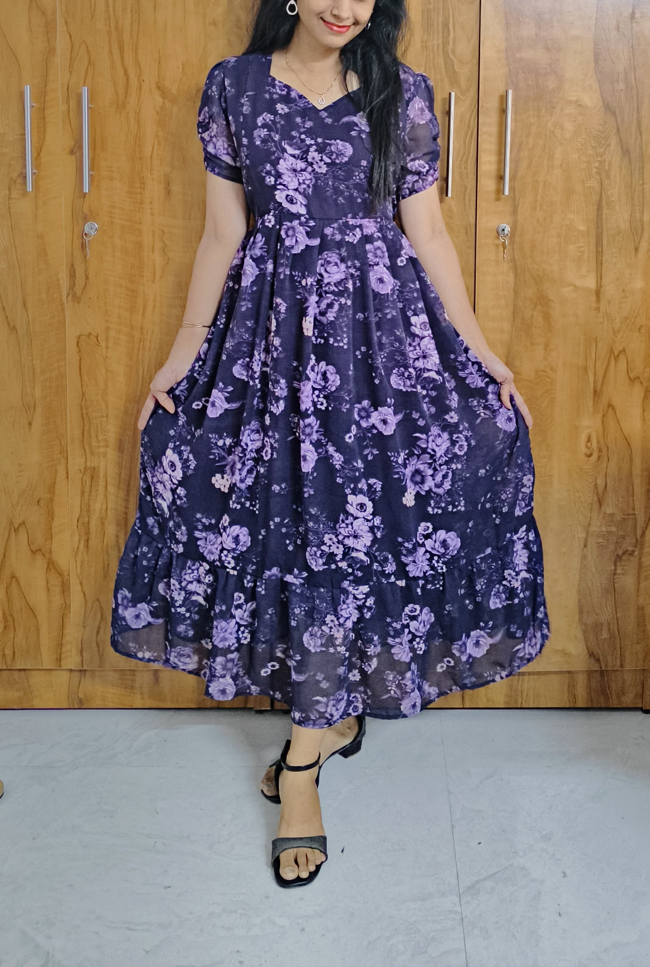 Georgette 2-Tier Maxi Feeding Dress with Floral Print & Invisible Zips