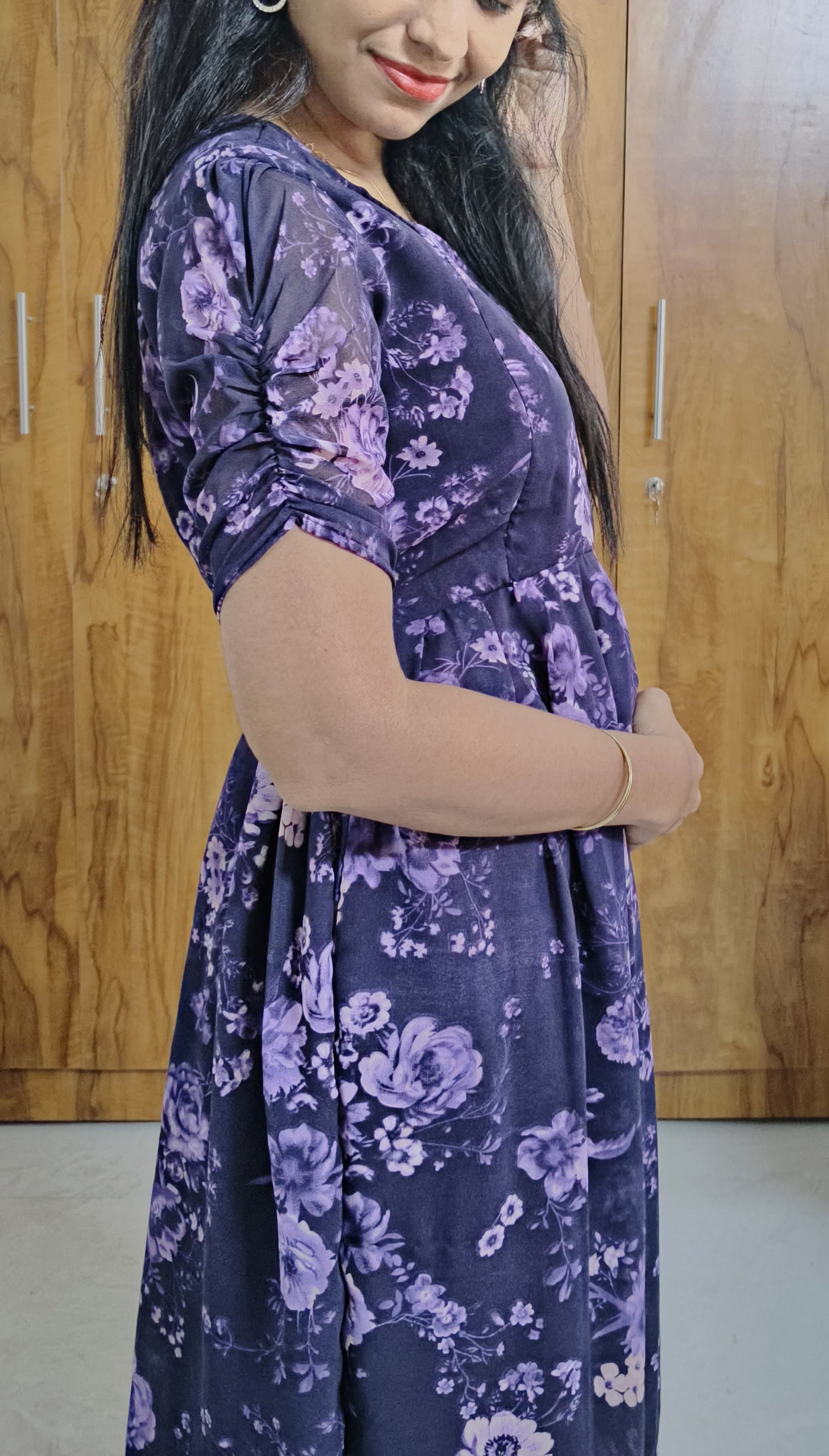 Anbarasi: Georgette 2-Tier Maxi Feeding Dress with Floral Print & Invisible Zips