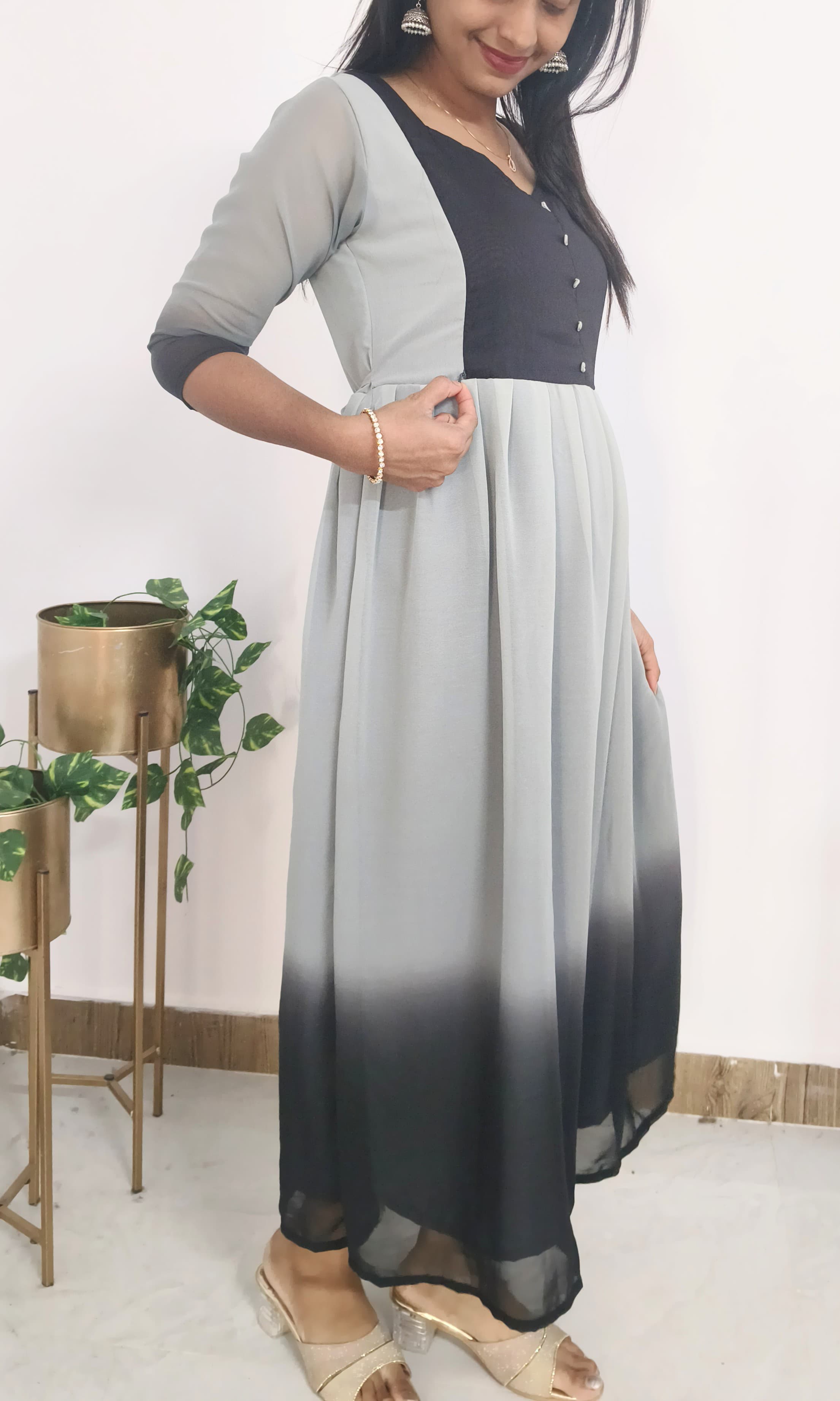 Anbarasi: Georgette maternity feeding dress + chiffon dupatta with side pocket