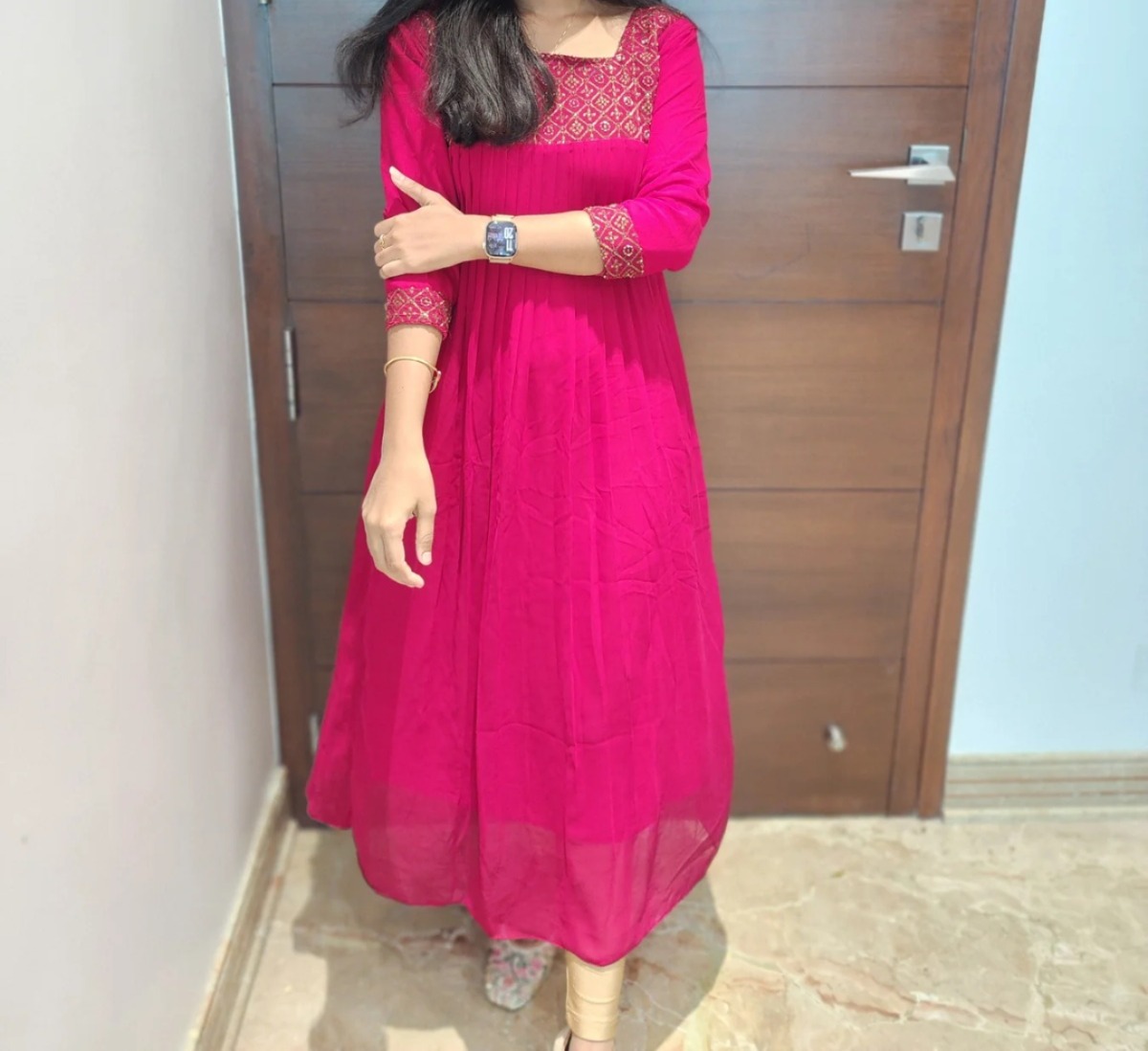 Anbarasi: Elegant A-Line Georgette Kurti with Hand Work & Crepe Lining for Women