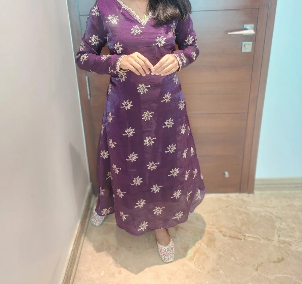 Anbarasi: Space Silk A-Line Kurti with Hand Work & Full Lining | Aarral India