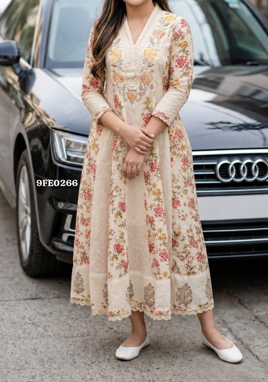 Premium mulcotton panel cut Anarkali top with lining 