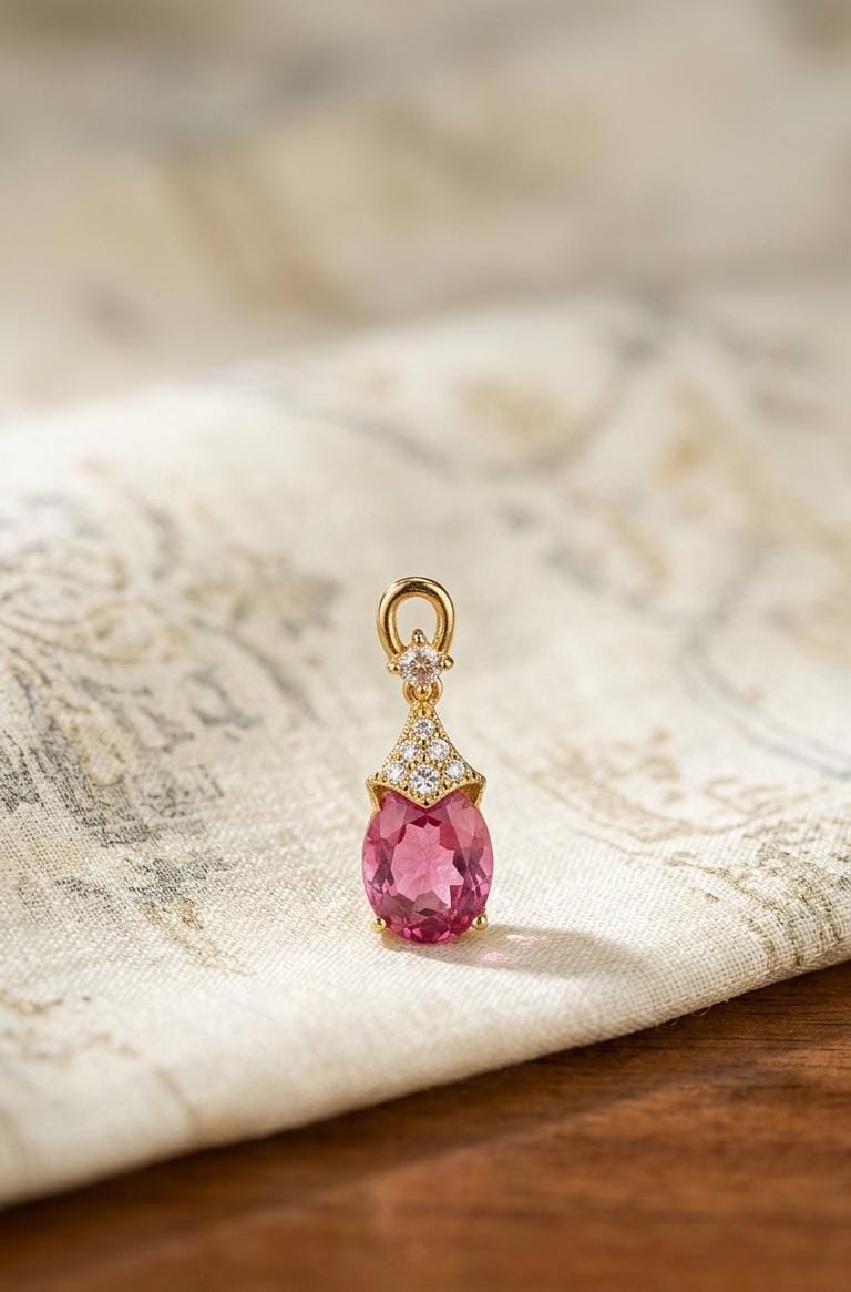 Pink gemstone vintage style pendant 