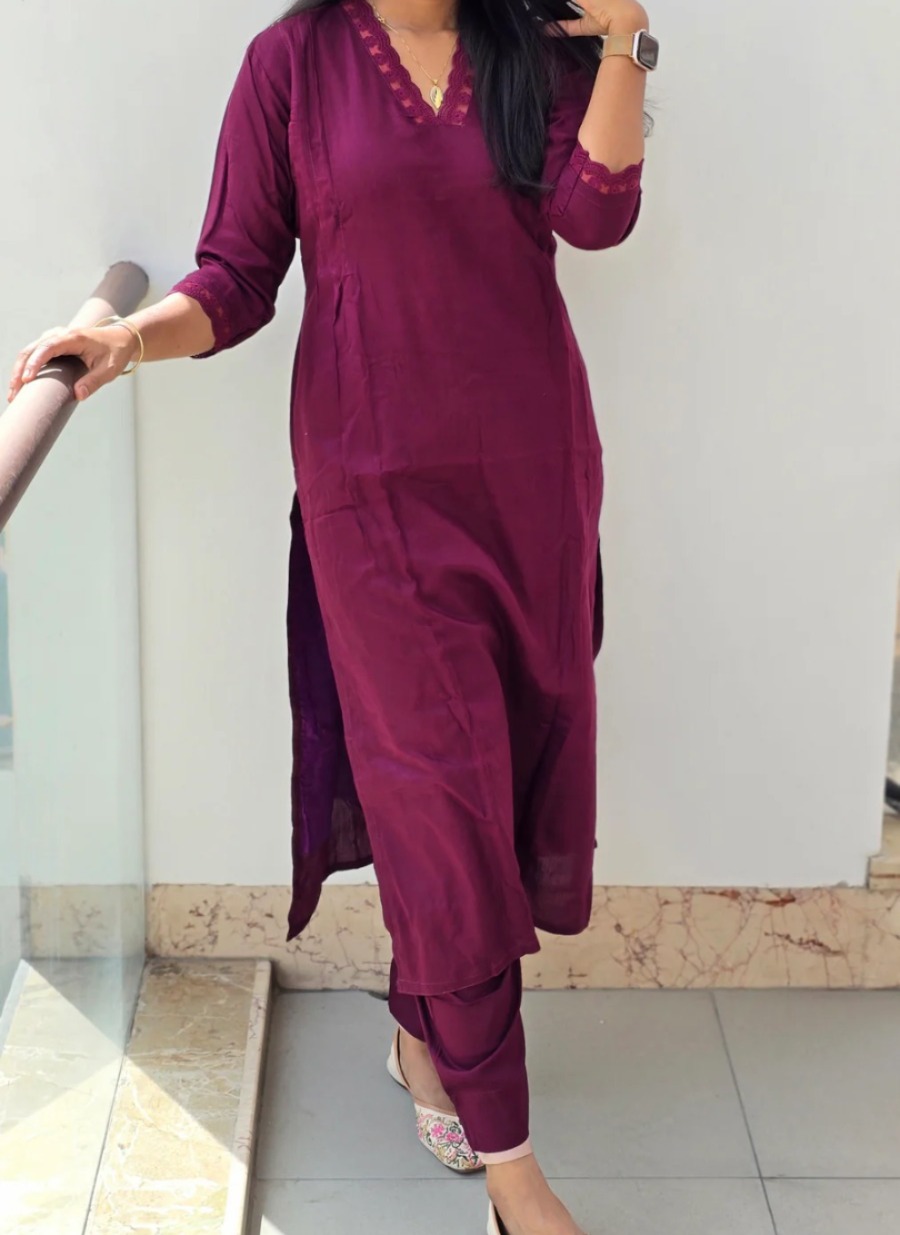 Cotton straight cut kurti + pant with lining 