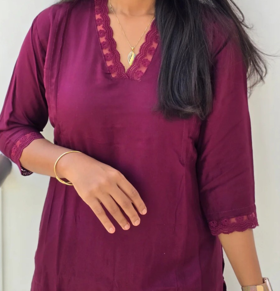 Anbarasi: Cotton straight cut kurti + pant with lining 