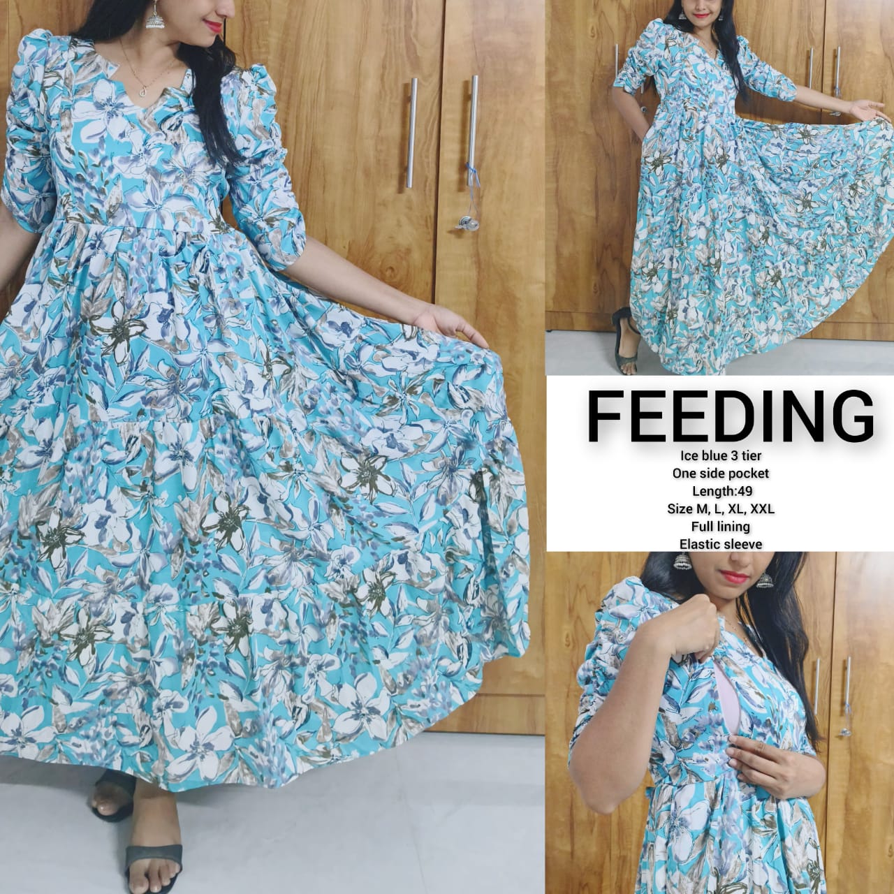 Anbarasi: Flared gown 3 tier with side pocket & lining