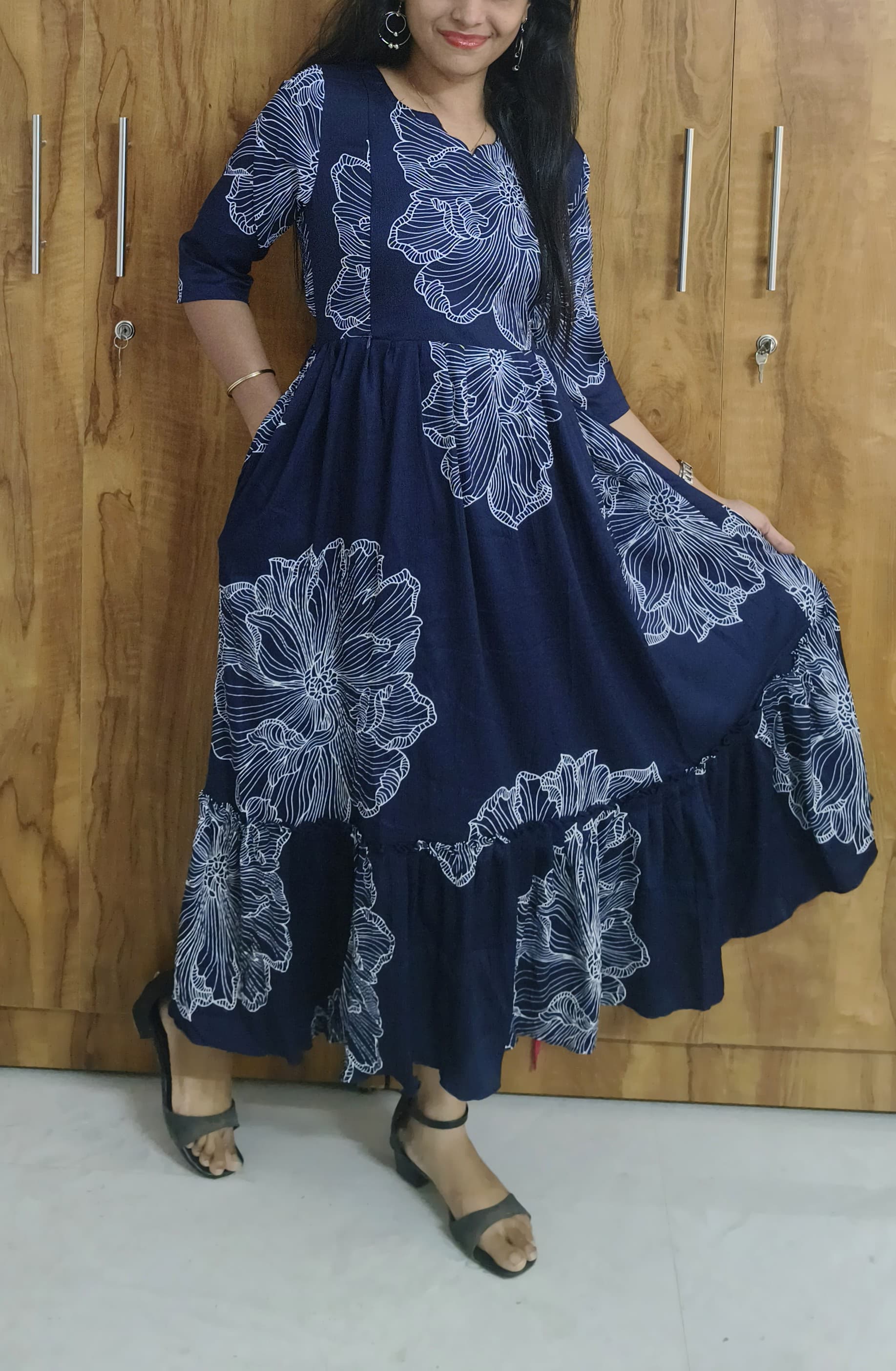 Delta Crepe Maternity & Feeding Dress with Full Lining and Pockets