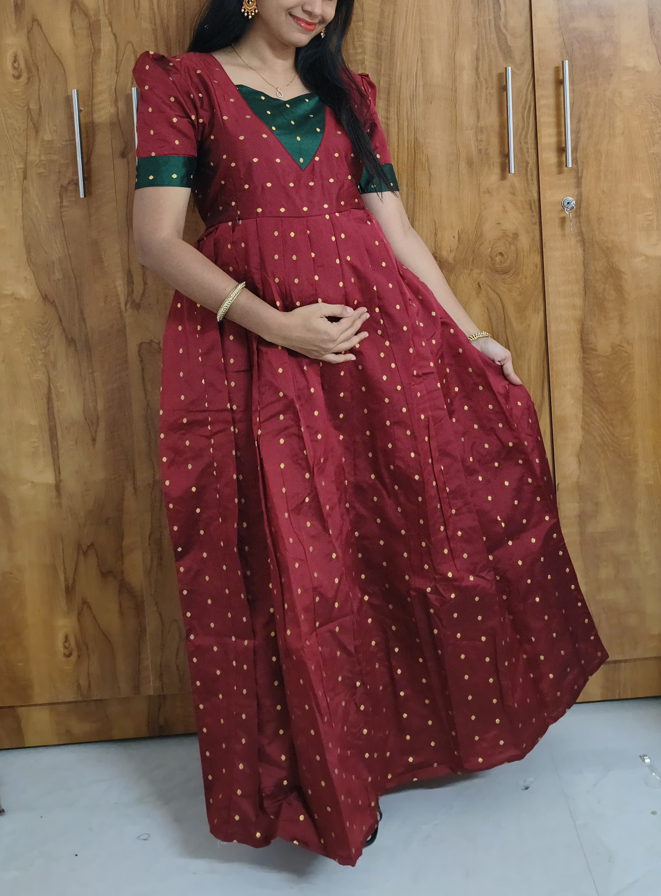 Anbarasi: Elegant Silk Feeding Dress with Crepe Lining | Aarral