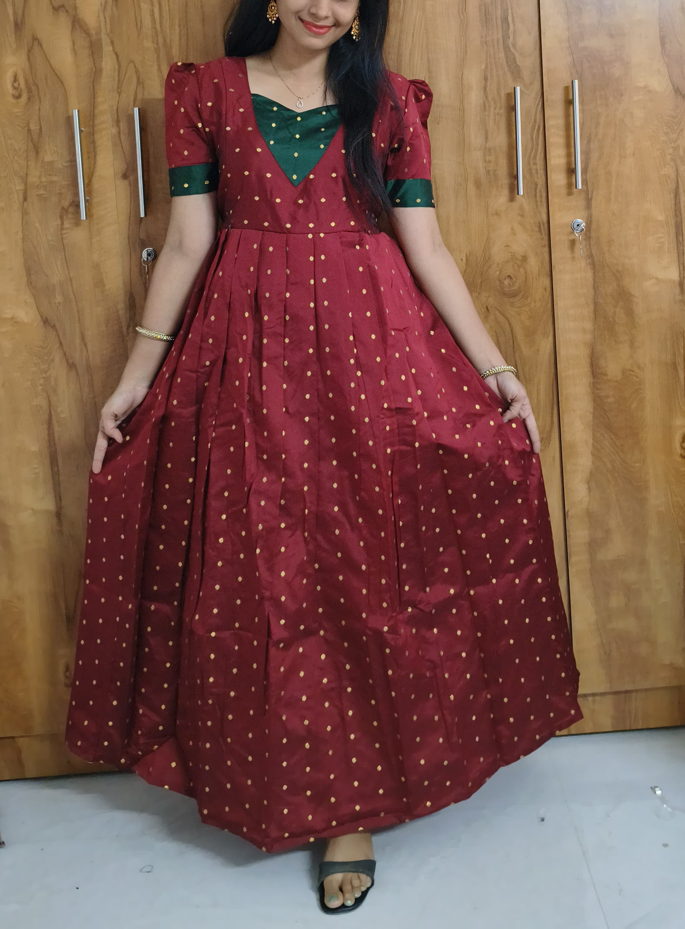 Anbarasi: Elegant Silk Feeding Dress with Crepe Lining | Aarral