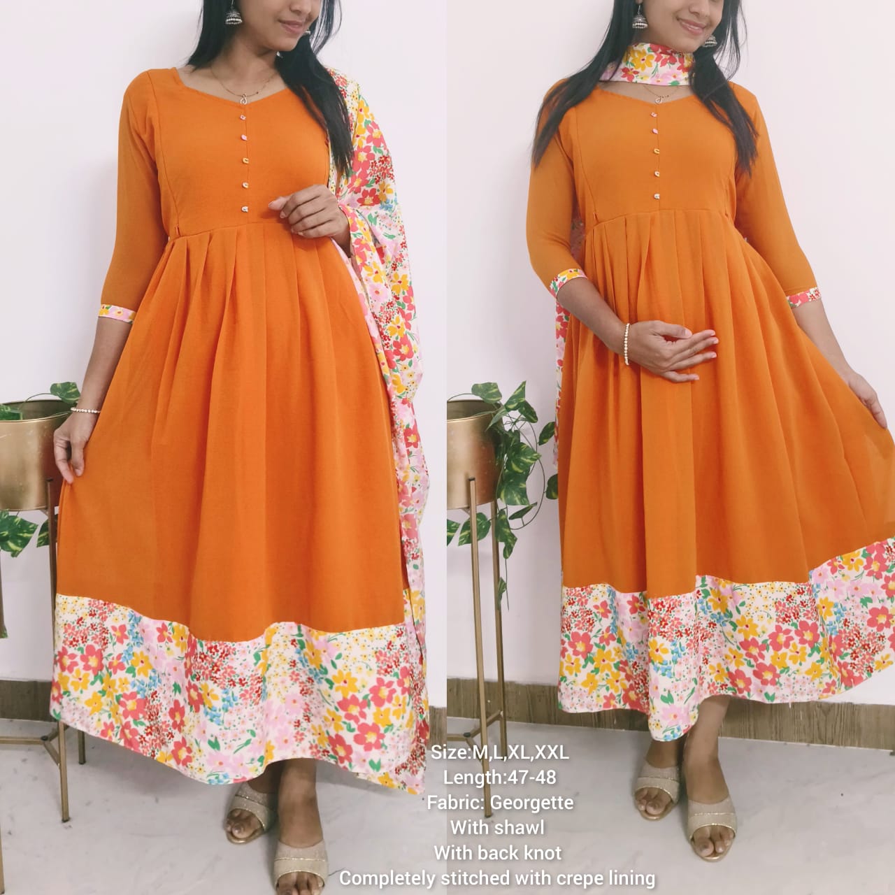 Georgette maternity feeding dress with dupatta 