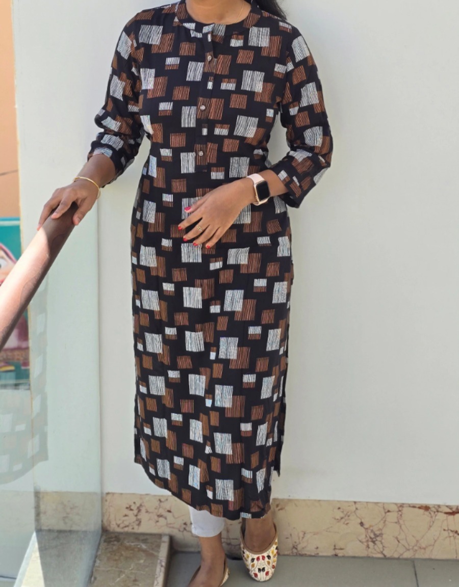 Anbarasi: Straight Cut Rayon Kurtis with Pocket - 43-Inch Length, Available in Sizes S to XXL