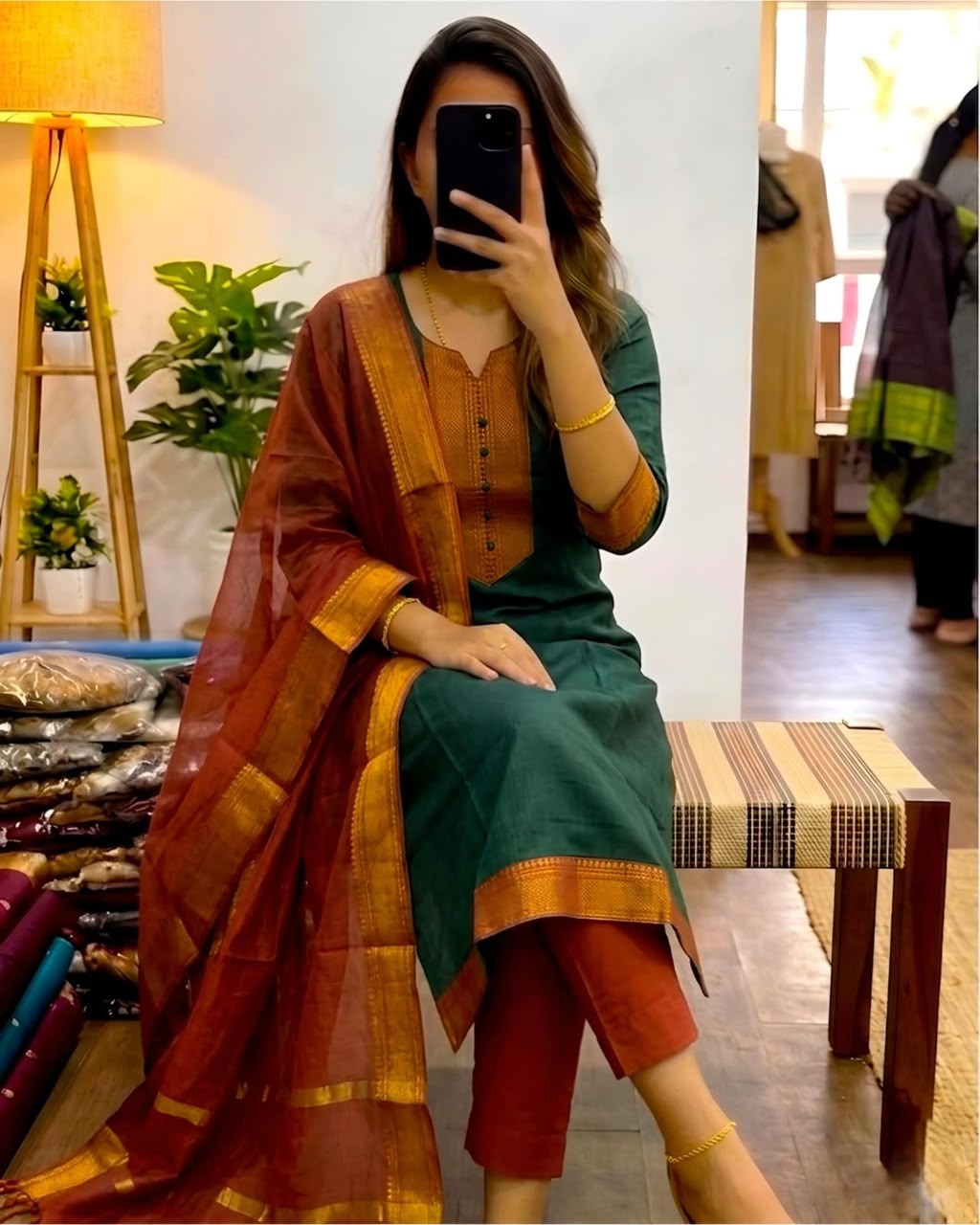 Kanchi cotton with zari work 3 pcs set