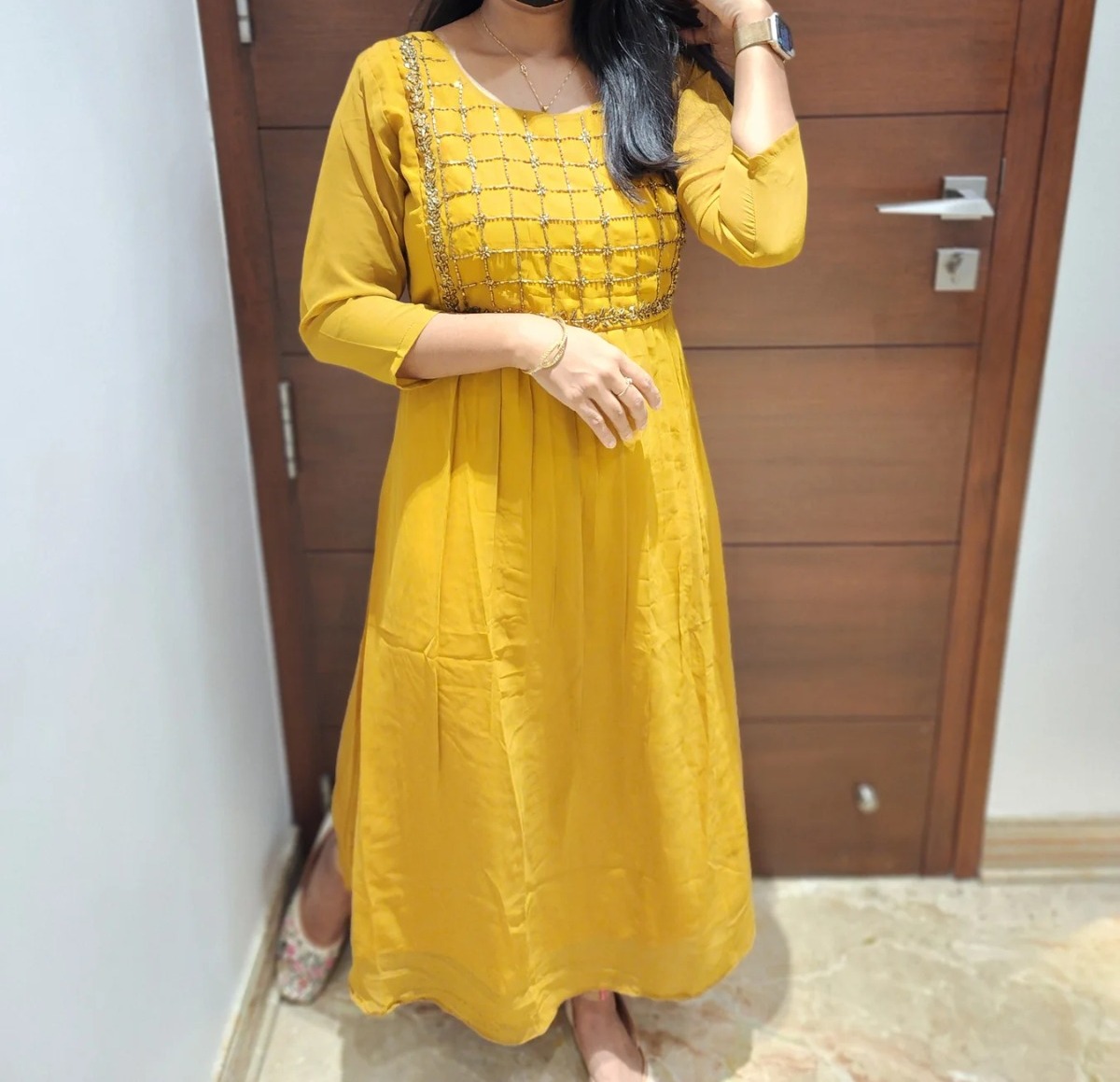 Stylish Georgette A-Line Kurti with Crepe Lining – S to XXL Sizes