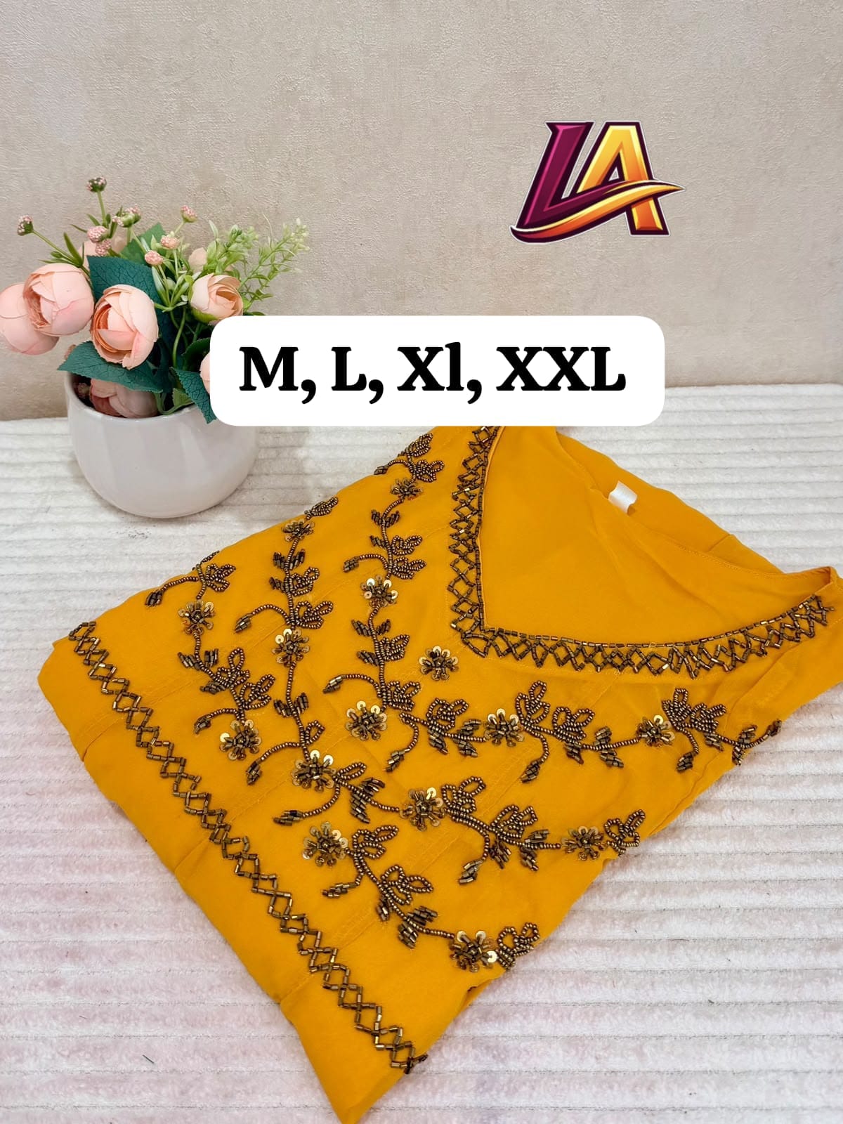 Georgette with crepe lining handwork on yoke part 