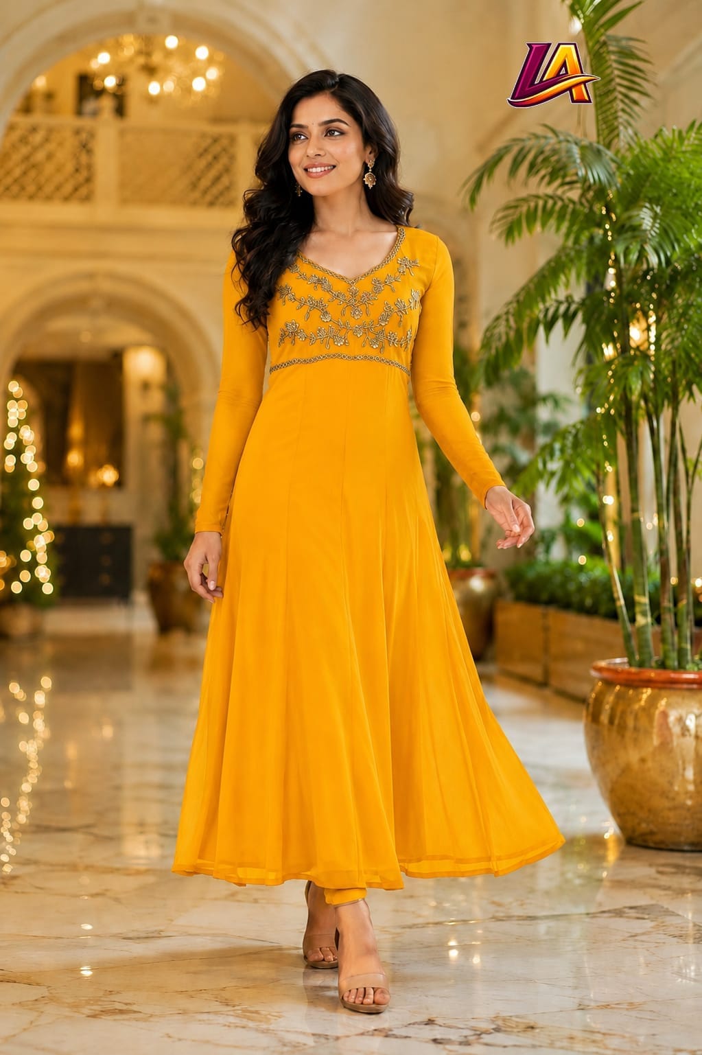 Anbarasi: Georgette with crepe lining handwork on yoke part 