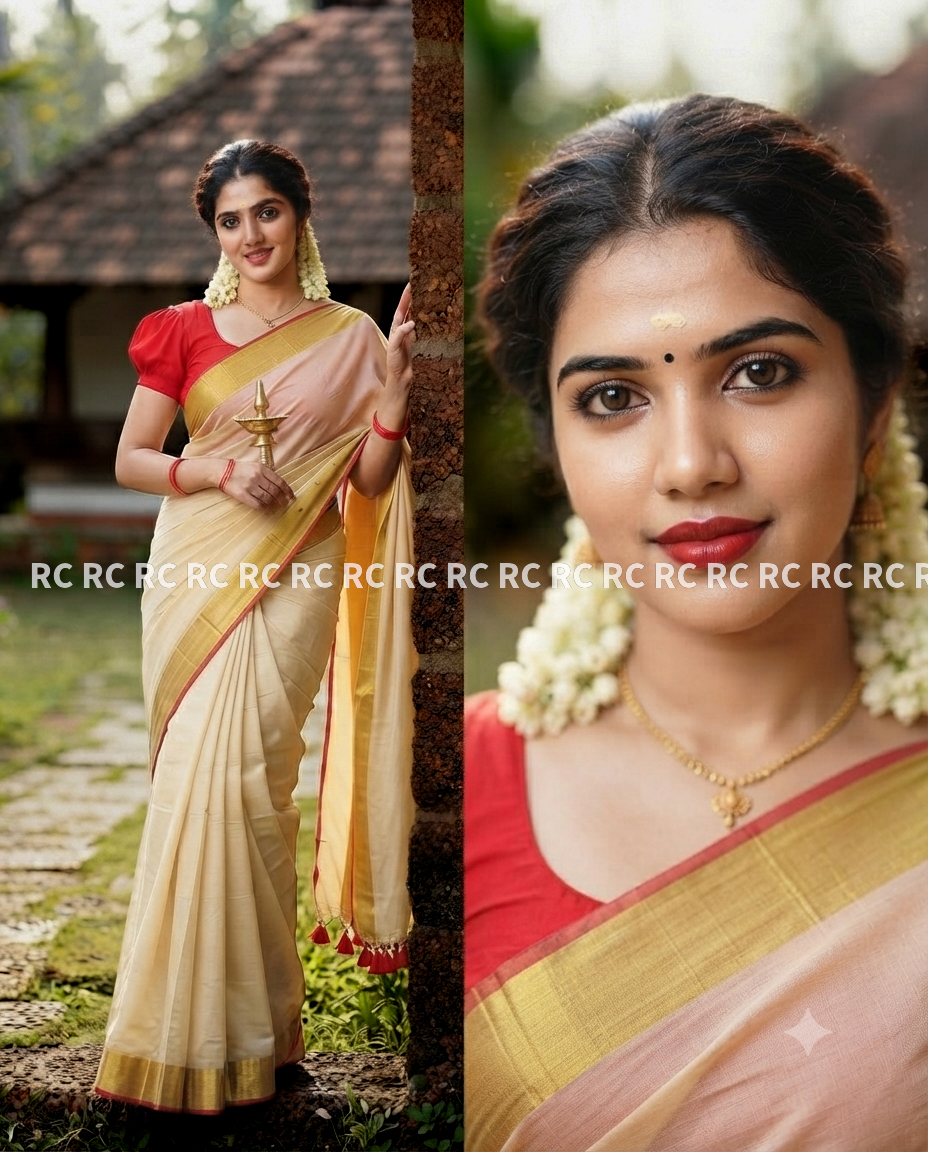 Traditional Kerala Premium Soft Mulcotton Saree with Zari Border