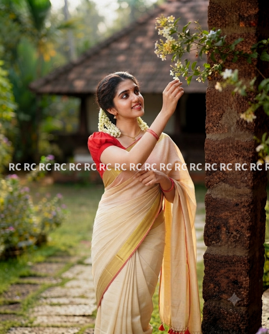 Anbarasi: Traditional Kerala Premium Soft Mulcotton Saree with Zari Border
