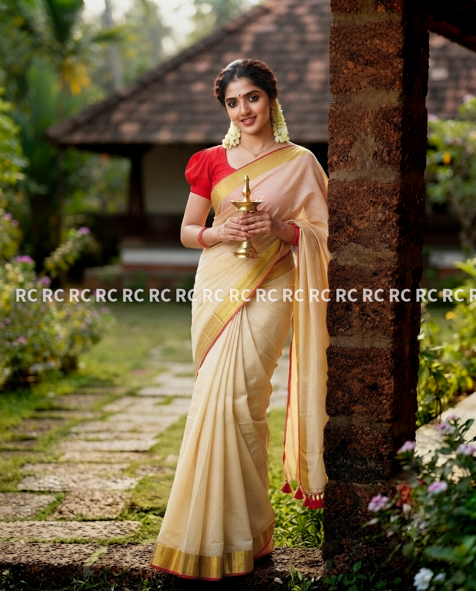 Anbarasi: Traditional Kerala Premium Soft Mulcotton Saree with Zari Border