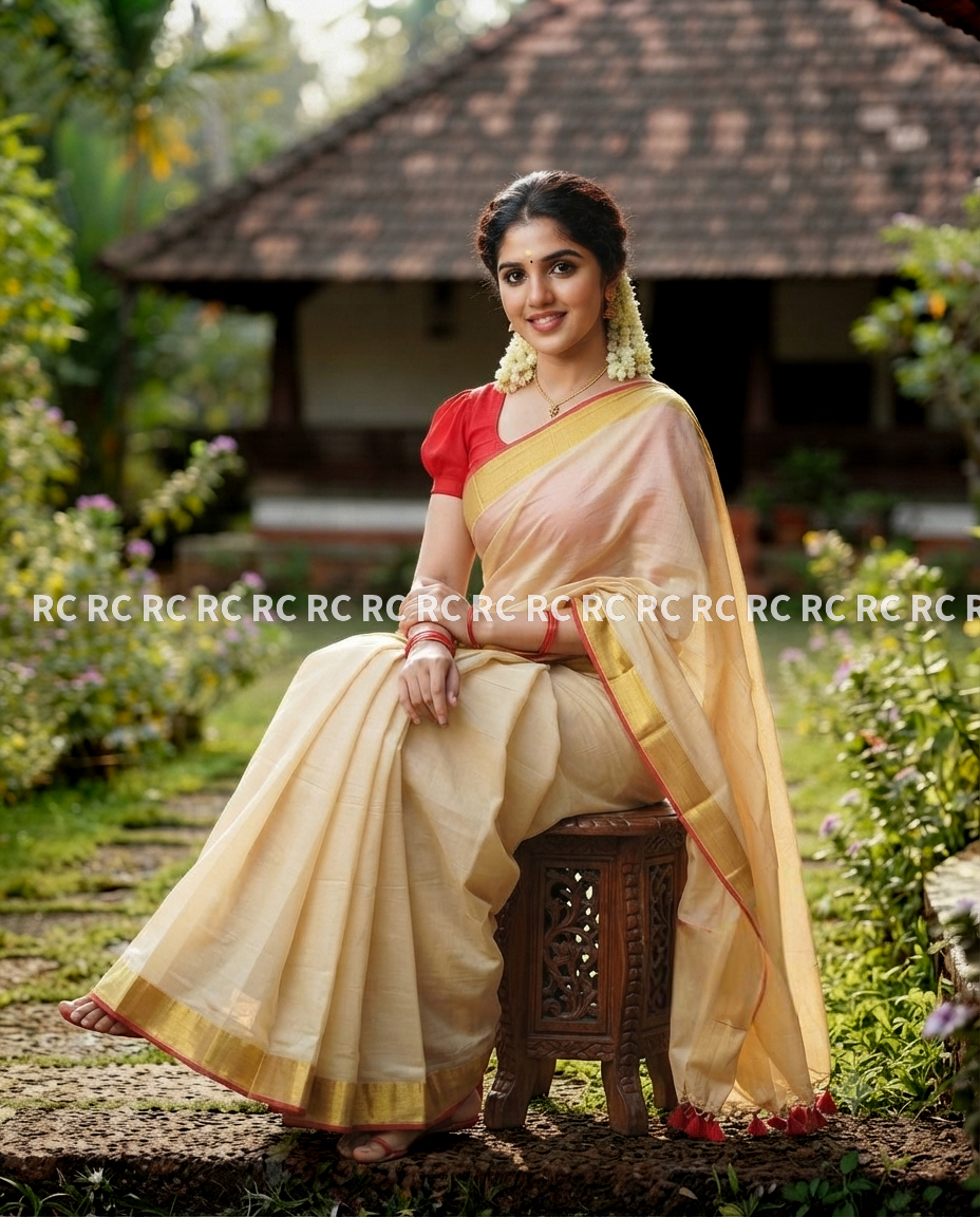 Anbarasi: Traditional Kerala Premium Soft Mulcotton Saree with Zari Border