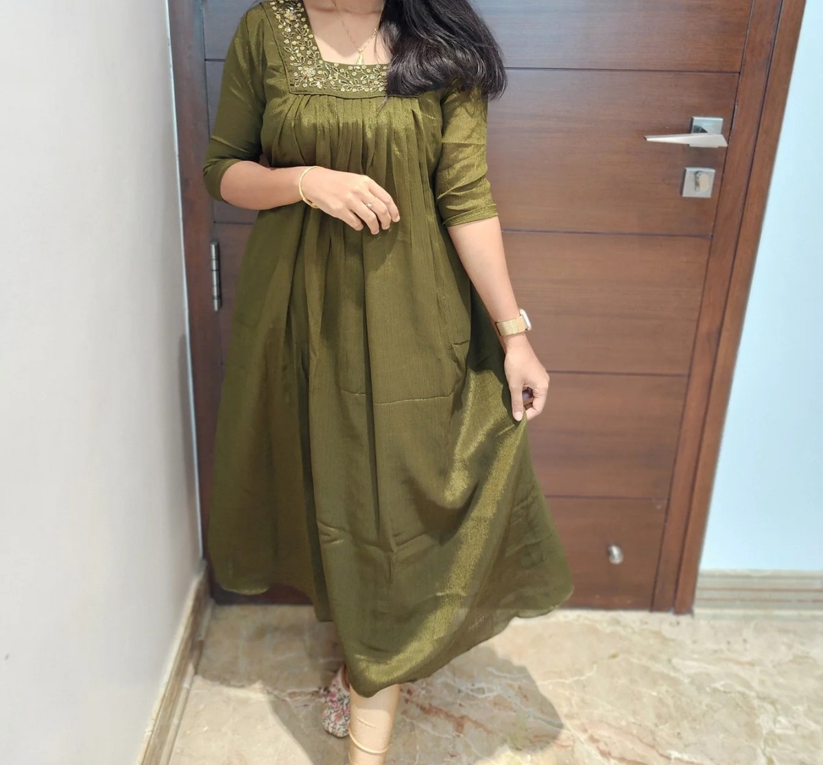 Vichitra Silk A-Line Kurti with Lining – Elegant 46 Inch Ethnic Wear