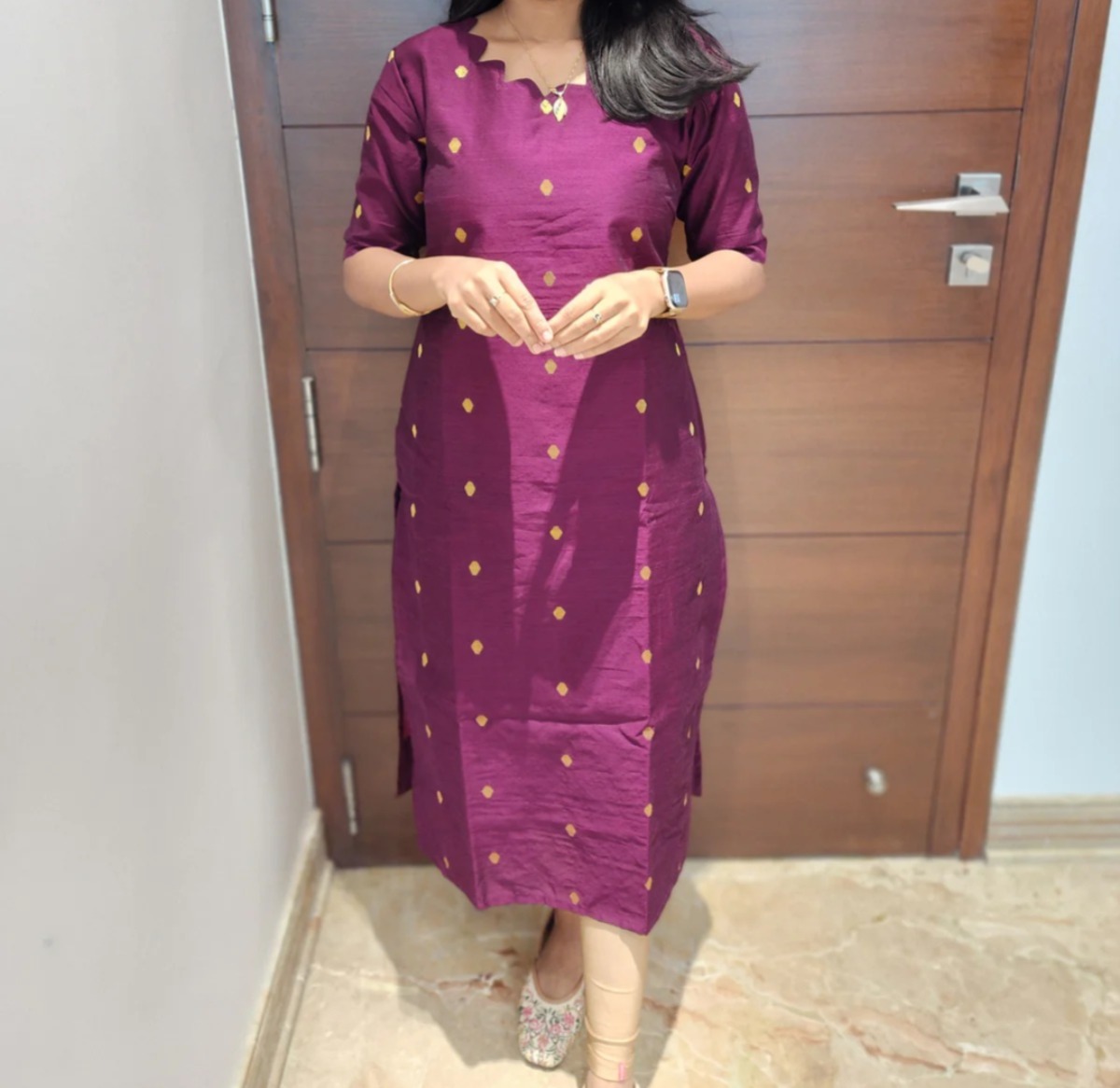 Anbarasi: Raw Silk Straight Cut Kurti with Lining – Elegant Ethnic Kurtis by Aarral