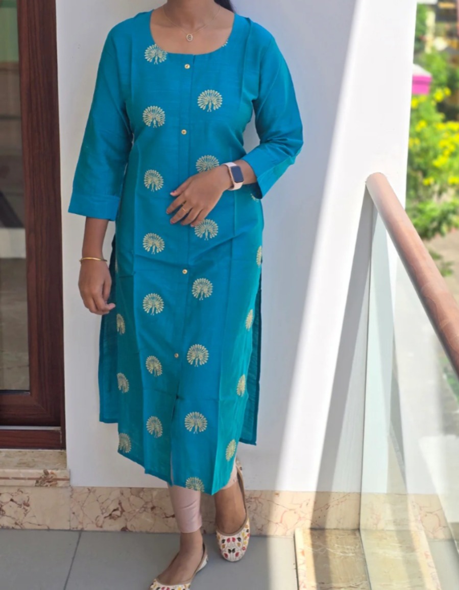 Anbarasi: Embroidered Straight Cut Kurtis in Silk Cotton | Sizes S to XXL (44