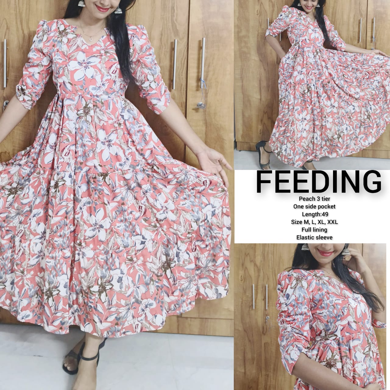 Anbarasi: Flared gown 3 tier with pocket & lining
