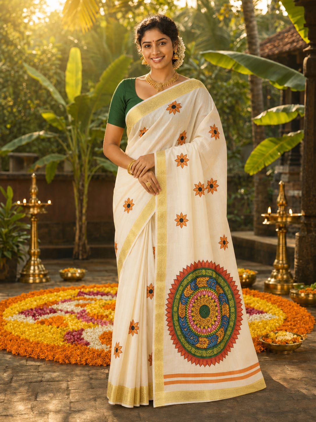 Onam festival soft dola 3D printing saree