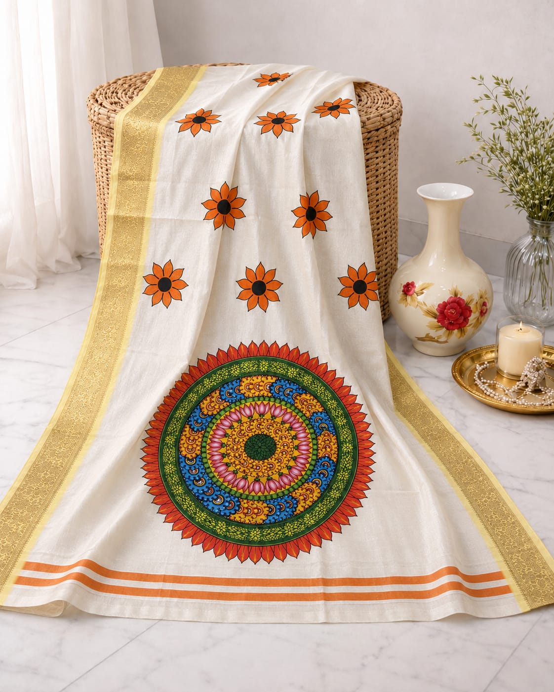 Anbarasi: Onam Festival Soft Dola 3D Print Kerala Traditional Saree