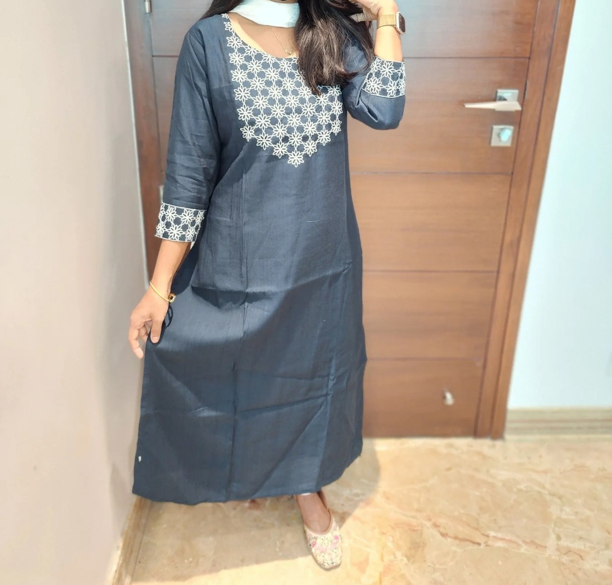 Silk cotton straight cut kurti