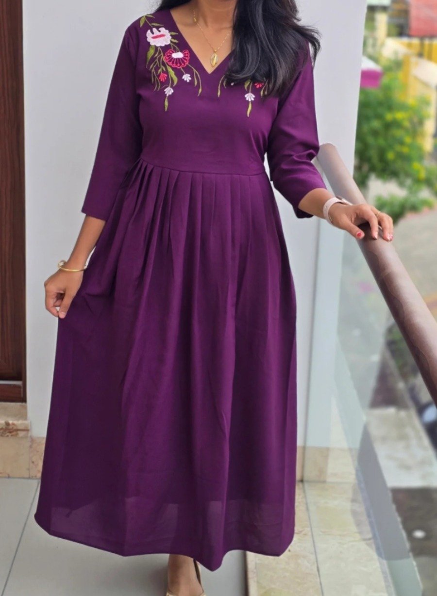 Anbarasi: Umbrella Maxi Dress in Fluffy Rayon with Lining - 3/4 Sleeve, 46 Inch Length, Sizes S-XXL