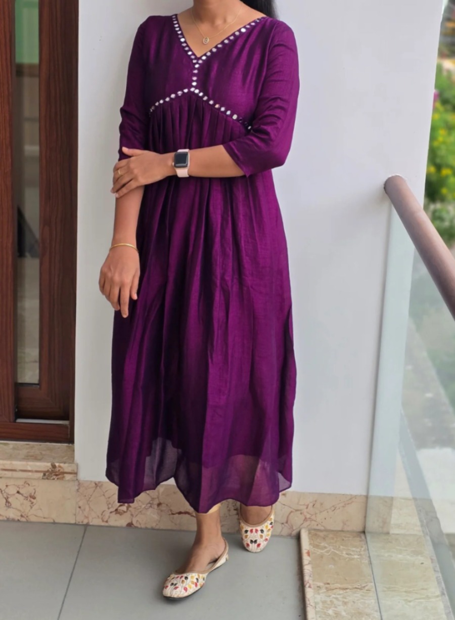 Anbarasi: Aliya Cut Kurtis in Vichitra Silk - 3/4 Sleeves, With Lining (S to XXL, 44 Inch Height)