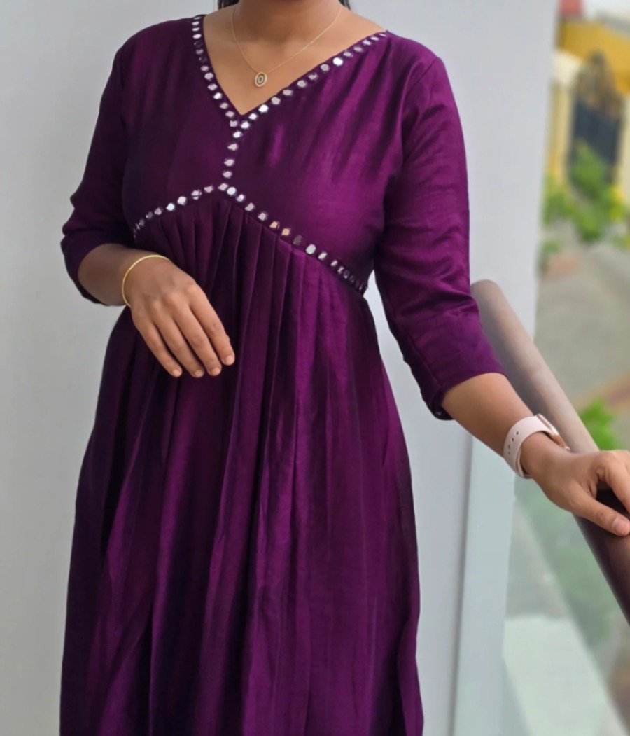 Anbarasi: Aliya Cut Kurtis in Vichitra Silk - 3/4 Sleeves, With Lining (S to XXL, 44 Inch Height)