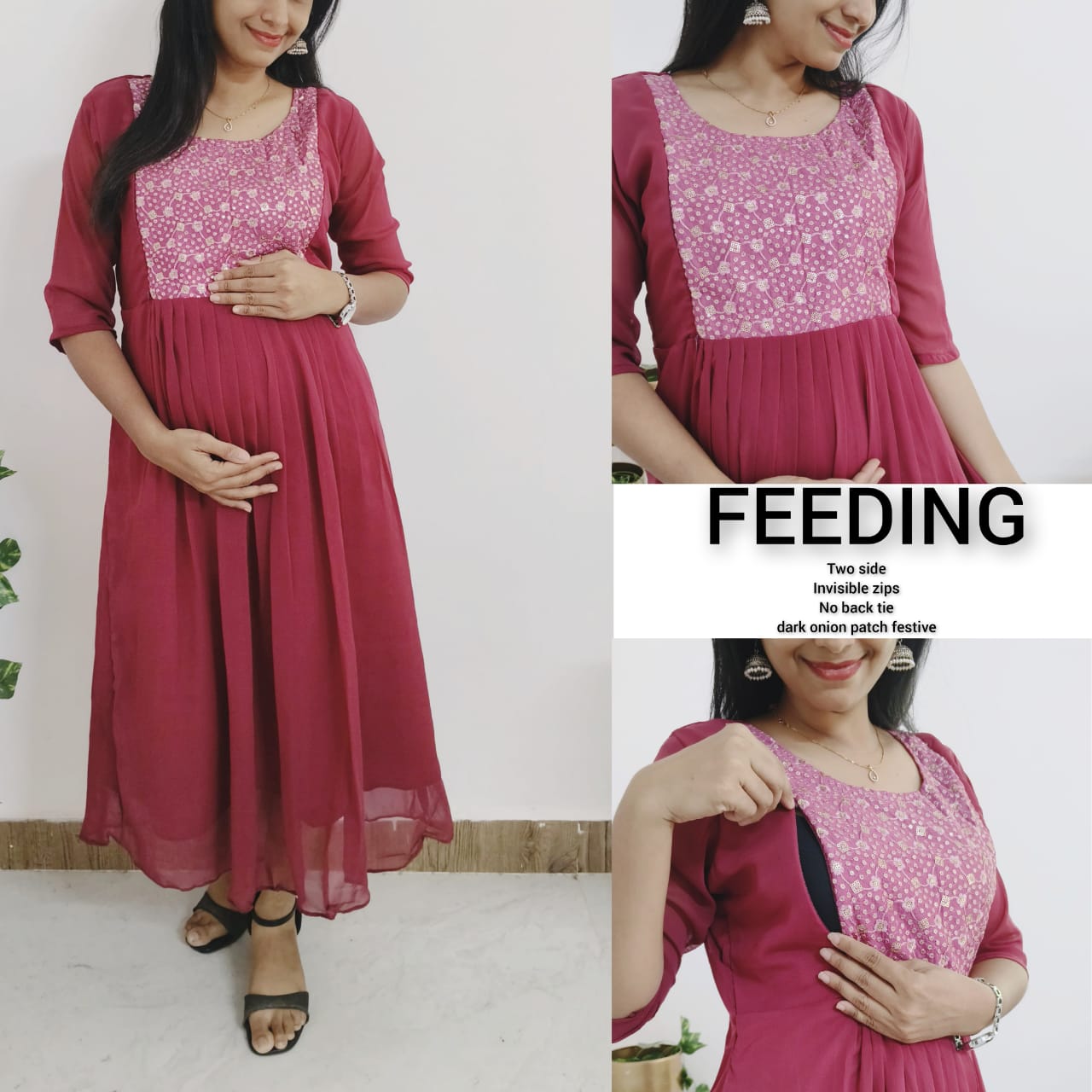 Georgette Feeding Top with Full Lining & Invisible Zips – Aarral Maternity Wear