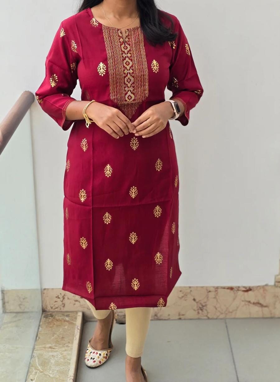 Anbarasi: Rayon Straight Cut Kurtis with Embroidery and Pocket - 40 inch Height | Sizes S-XXL