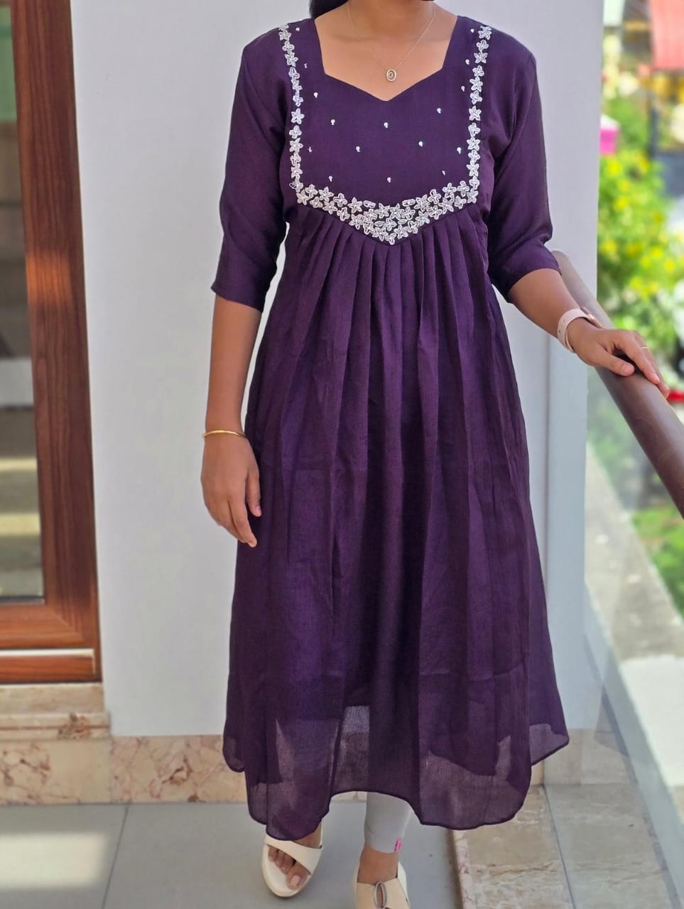 Anbarasi: Vichitra Silk A-Line Kurtis with Heavy Handcrafted Neck Work | Full Lining | 45-inch Height | Sizes S to XXL